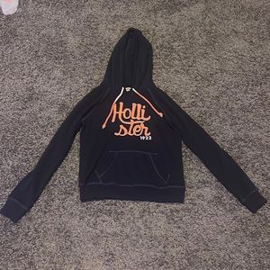 hollister hoodie blue with orange and white lettering